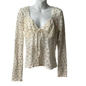 Self Esteem Y2K Babydoll Top Women M Cream Floral Lace‎ Coquette Open Tie Front
